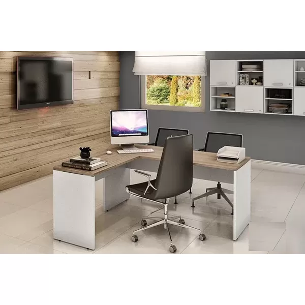 Mesa de Trabalho Para Escritório Reta Com Mesa Auxiliar