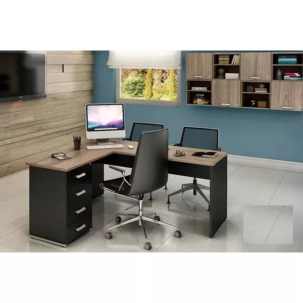 Mesa de Trabalho Para Escritório Reta Com Mesa Auxiliar