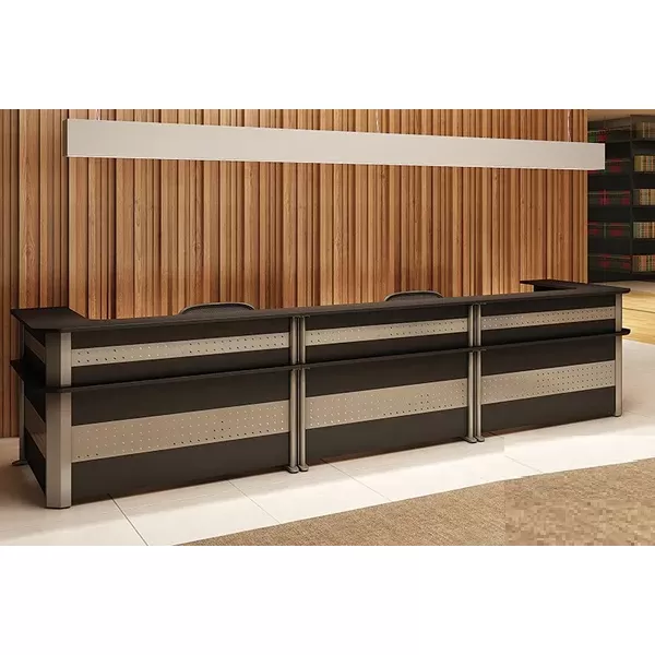 Balcão para recepção em L, painel frontal