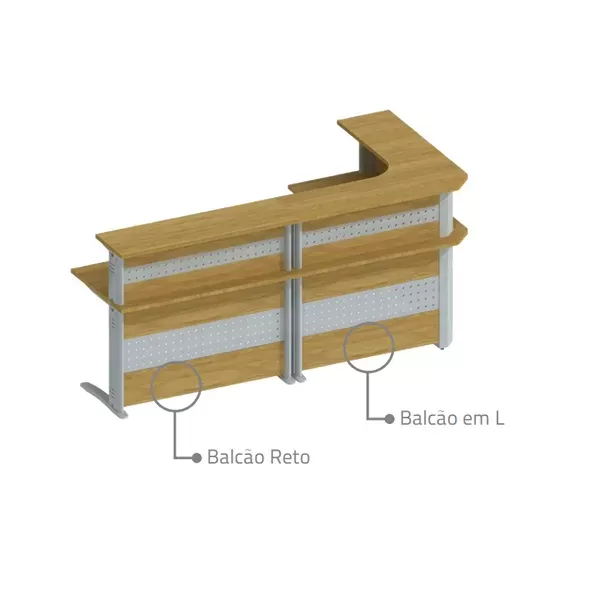 Balcão para recepção em L, painel frontal