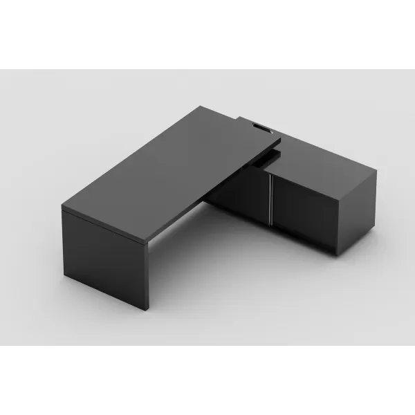 Mesa para escritório com pé painel e armário lateral com nicho para CPU interno