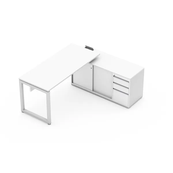 Mesa Para Escritório Reta Com Armário Auxiliar portas de correr e gaveteiro