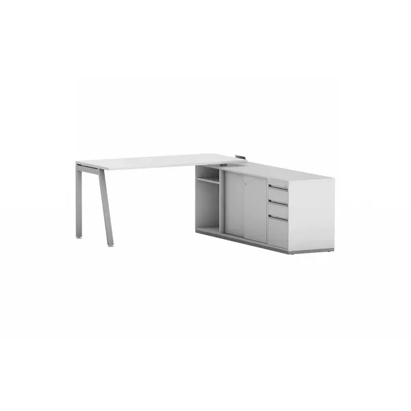 Mesa Para Escritório Reta Com Armário Auxiliar, porta de correr nicho e gaveteiro