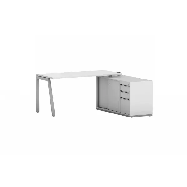 Mesa Para Escritório Reta Com Armário Auxiliar, Porta De Correr E Gaveteiro
