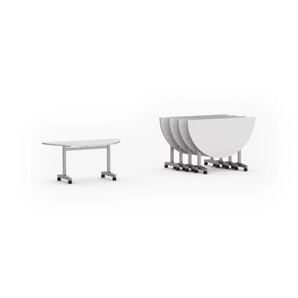 Mesa rebatível semi-circular pé modelo “T”